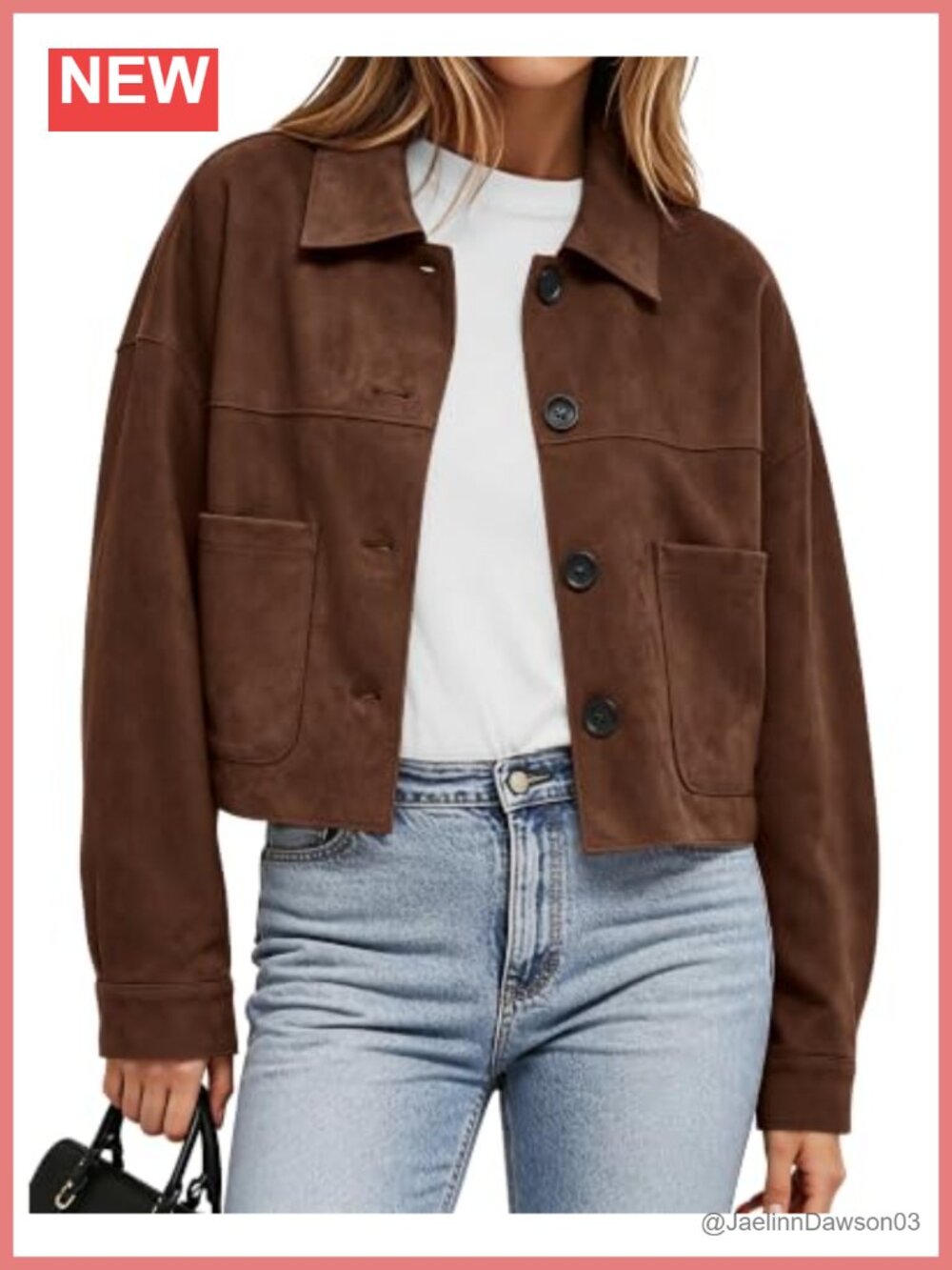 Faux Suede Cropped Button-Down Jacket Casual Lightweight Coat